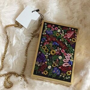 Alice + Olivia floral embroidered box clutch, 7”x 4.5”x1.5”